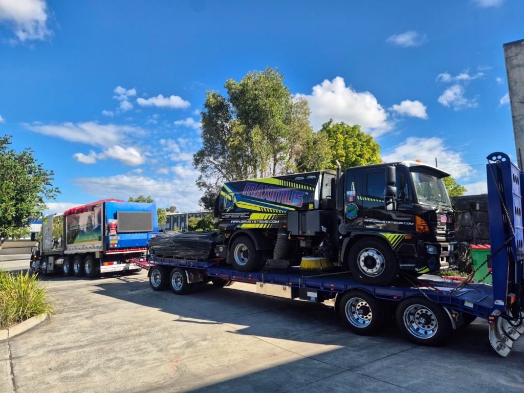 Maximus Automated High Friction Surfacing Truck With Own Street Cleaner That Cleans Up After Maximus