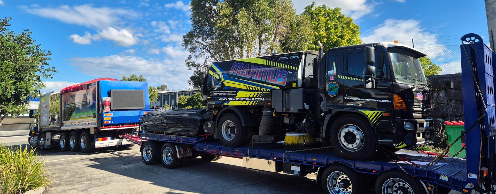 Maximus Automated High Friction Surfacing Truck With Own Street Cleaner That Cleans Up After Maximus